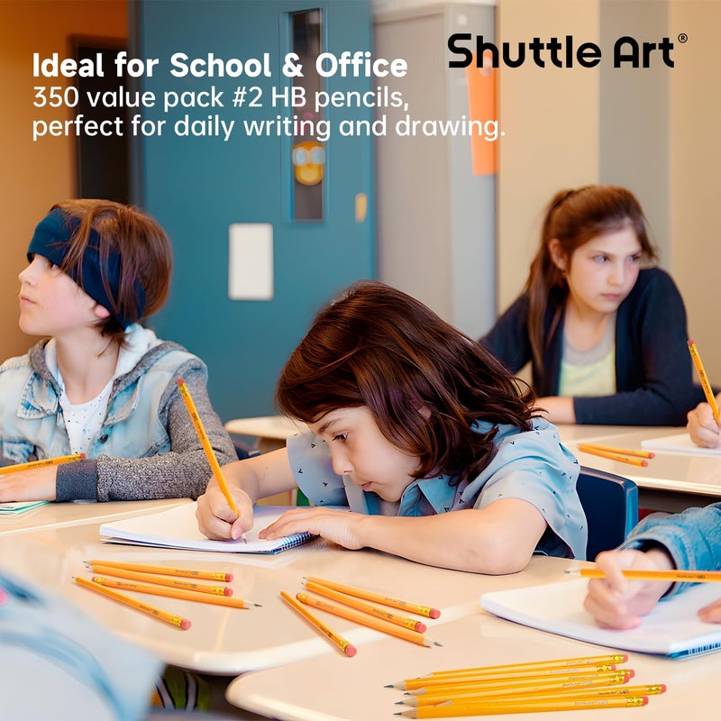 Shuttle Art Wood-Cased #2 HB Pencils, 350 Pack Sharpened Yellow Pencils with Erasers, Bulk Pack Graphite Pencils for School and Teacher Supplies, Writing, Drawing and Sketching - Image 5